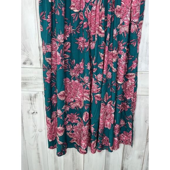 ABEL THE LABEL TEAL PINK FLORAL SLIT SIDES ELASTIC WAIST FLOWY BOHO MAXI SKIRT S - Picture 2 of 15